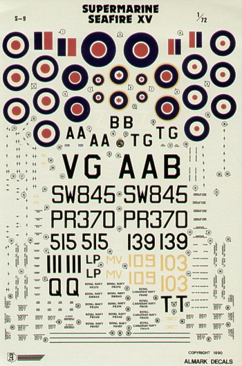 Almark AKS09 1:72 Supermarine Seafire Mk.XV 3 Royal Canadian Navy & 5 Royal Navy