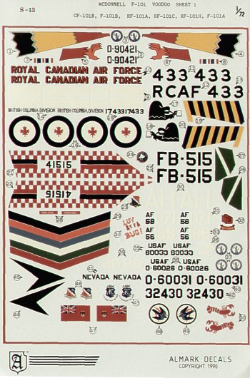 Almark AKS13 1:72 McDonnell F-101 Voodoo CF-101B/RF-101A/C/H
