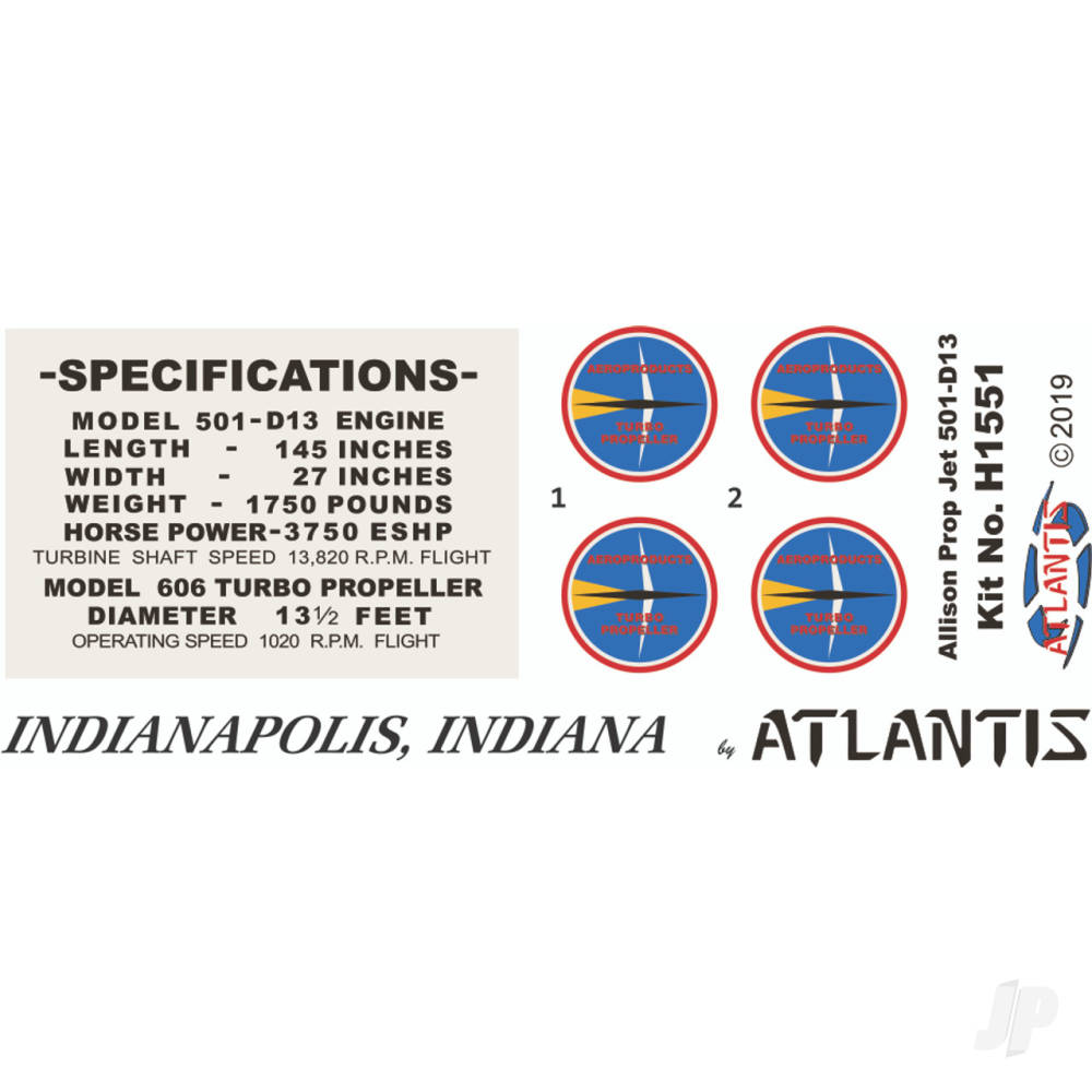 Atlantis Models 1:10 Allison Prop Jet 501-D13 Engine CH1551