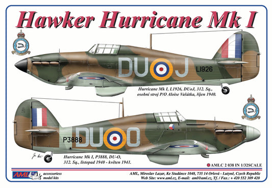 AML AMLC2038 1:32 Hawker Hurricane Mk.I, 312 th Squadron RAF, DuoJ & DUoO