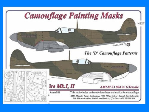 AML M33004 Spitfire Mk.I/II 'B' Camouflage Pattern Paint Masks 1:32
