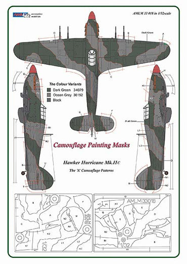 AML AMLM33018 1:32 Hawker Hurricane Mk.II The "A" camouflage pattern paint masks
