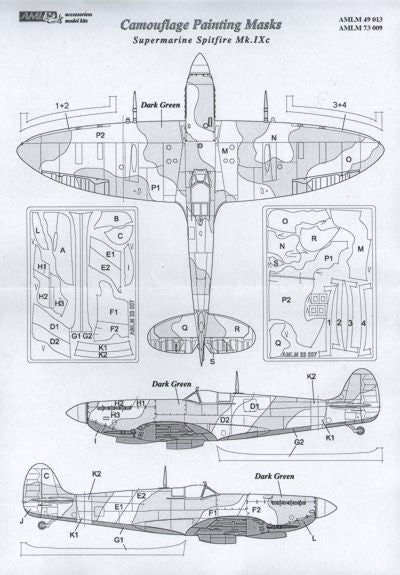 AML AMLM49013 1:48 Supermarine Spitfire Mk.IXc camouflage pattern paint masks