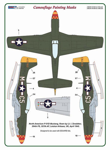 AML AMLM49039 1:48 North-American P-51D-5 Mustang camouflage pattern paint masks