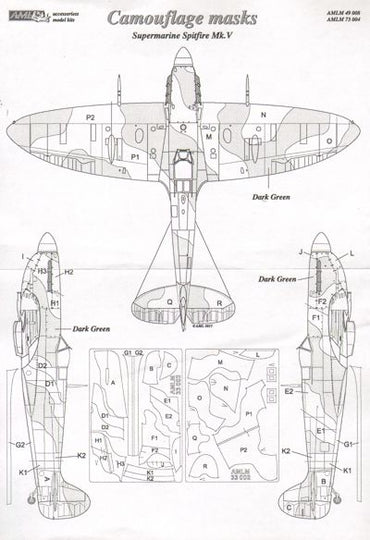 AML M73004 Spitfire Mk.V 'A' Patterns Camouflage Paint Masks 1:72