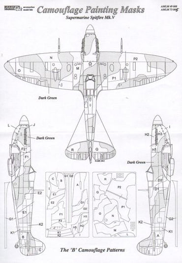 AML M73005 Spitfire Mk.V 'B' Patterns Camouflage Paint Masks 1:72