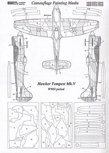 AML AMLM73012 1:72 Hawker Tempest Mk.V, WWII Period camouflage masks