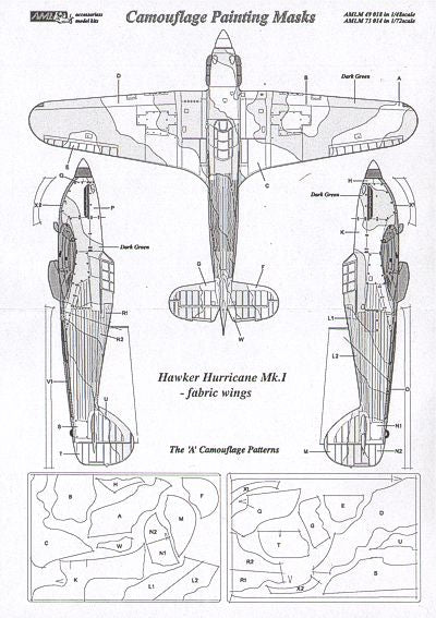 AML M73014 Hurricane Mk.I Fabric Wings 'A' Camouflage Masks 1:72