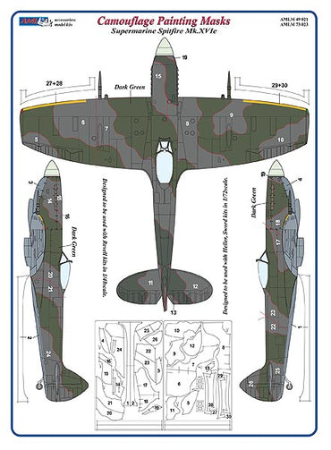 AML AMLM73023 1:72 Supermarine Spitfire Mk.XVIe camouflage pattern paint masks
