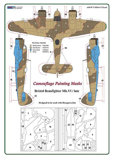 AML AMLM73028 1:72 Bristol Beaufighter Mk.VI/Africa camouflage masks