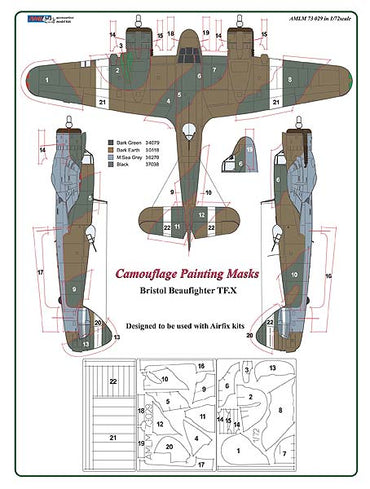 AML AMLM73029 1:72 Bristol Beaufighter Mk.X camouflage pattern paint masks