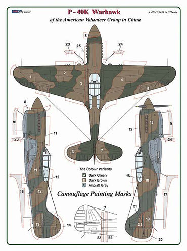 AML M73038 Curtiss P-40K AVG China WWII Camouflage Masks 1:72