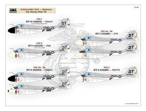 AOA 32001 USMC A-6A Intruder Vietnam Decals Beach-Based 1:32
