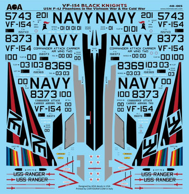 AOA 48015 USN F-4J Phantom VF-154 Vietnam/Cold War Decals 1:48