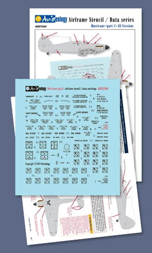 Aviaeology AOD32S04 1:32 Hawker Hurricane airframe stencil/data