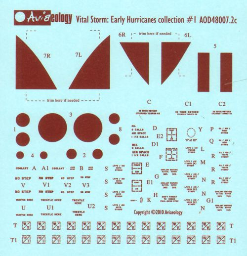 Aviaeology AOD48S07 1:48 Hawker Hurricane airframe stencil/data