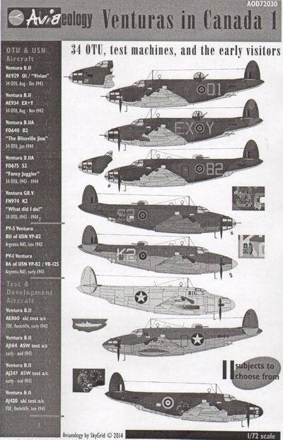 Aviaeology 72030 Lockheed PV-1 Ventura US/RAF/RCAF Decals 1:72