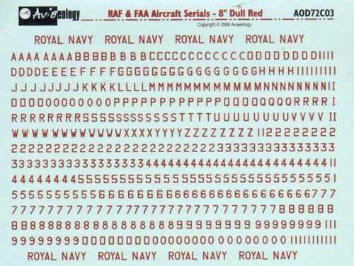 Aviaeology AOD72C03 1:72 RAF and FAA/Fleet Air Arm Aircraft Serials: 8' Dull Red