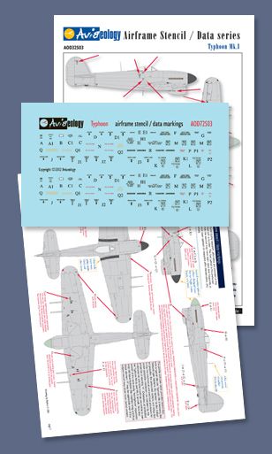 Aviaeology AOD72S03 1:72 Hawker Typhoon Mk.IB stencil data set