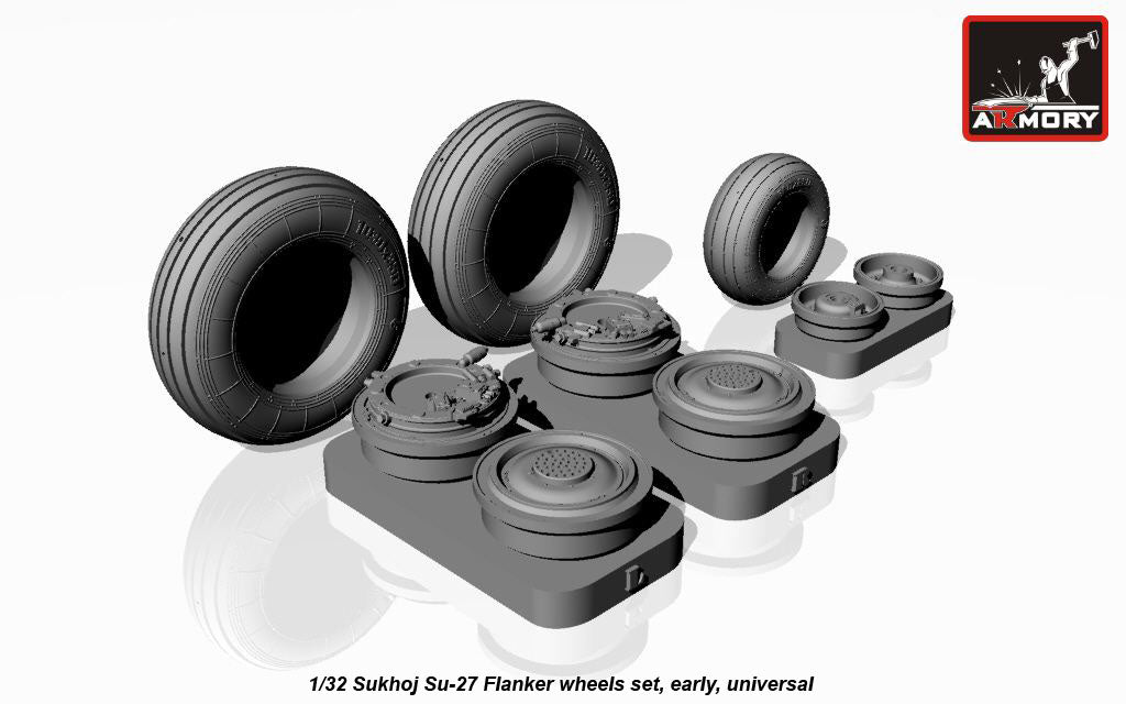 Armory ARAW32004B 1:32 Sukhoi Su-27 Flanker early wheels with Wtd tires/tyres