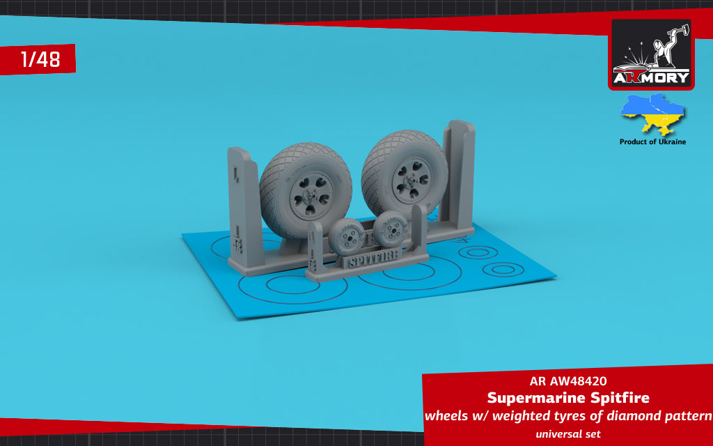 Armory ARAW48420 1:48 Spitfire Diamond Pattern & 5-Spoke Hubs Weighted Tyres