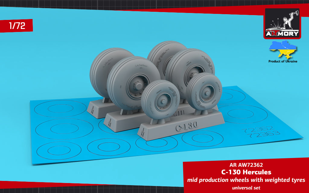Armory ARAW72362 1:72 Lockheed C-130 Hercules wheels with Wtd tyres, mid type