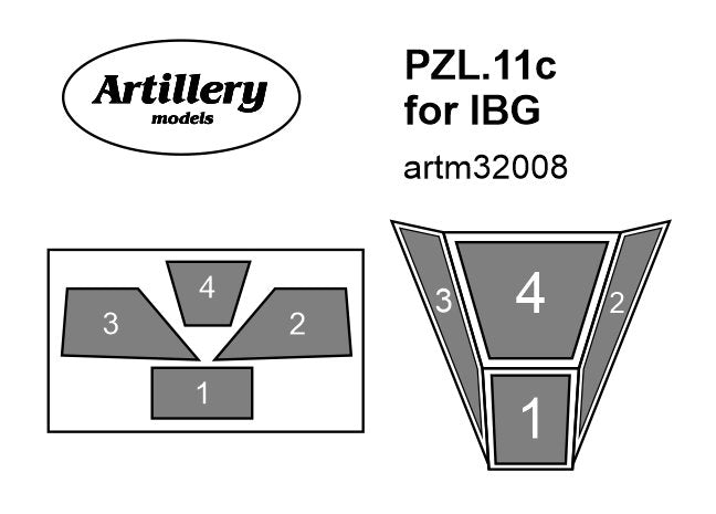 Artillery ARTM32008 1:32 PZL P.11c canopy frame paint mask