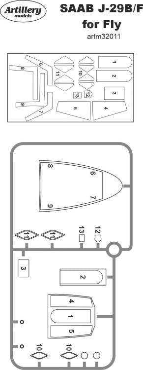 Artillery ARTM32011 1:32 Saab J-29F/Saab J-29B canopy frame paint mask