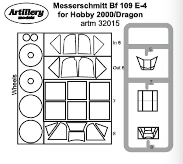 Artillery ARTM32015 1:32 Messerschmitt Bf-109E-4 wheels & canopy mask