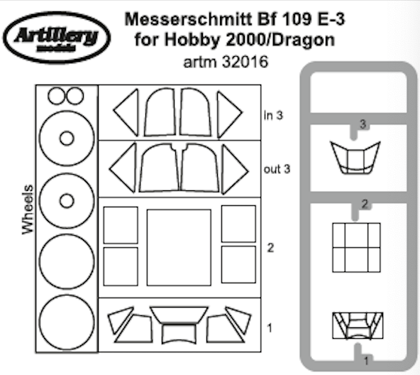 Artillery ARTM32016 1:32 Messerschmitt Bf-109E-3 wheels & canopy mask