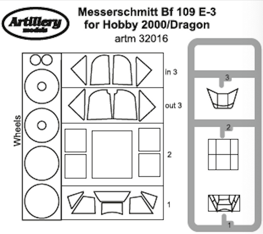 Artillery ARTM32016 1:32 Messerschmitt Bf-109E-3 wheels & canopy mask
