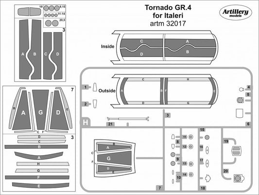 Artillery ARTM32017 1:32 Masks for Panavia Tornado GR.4 canopy frame paint mask