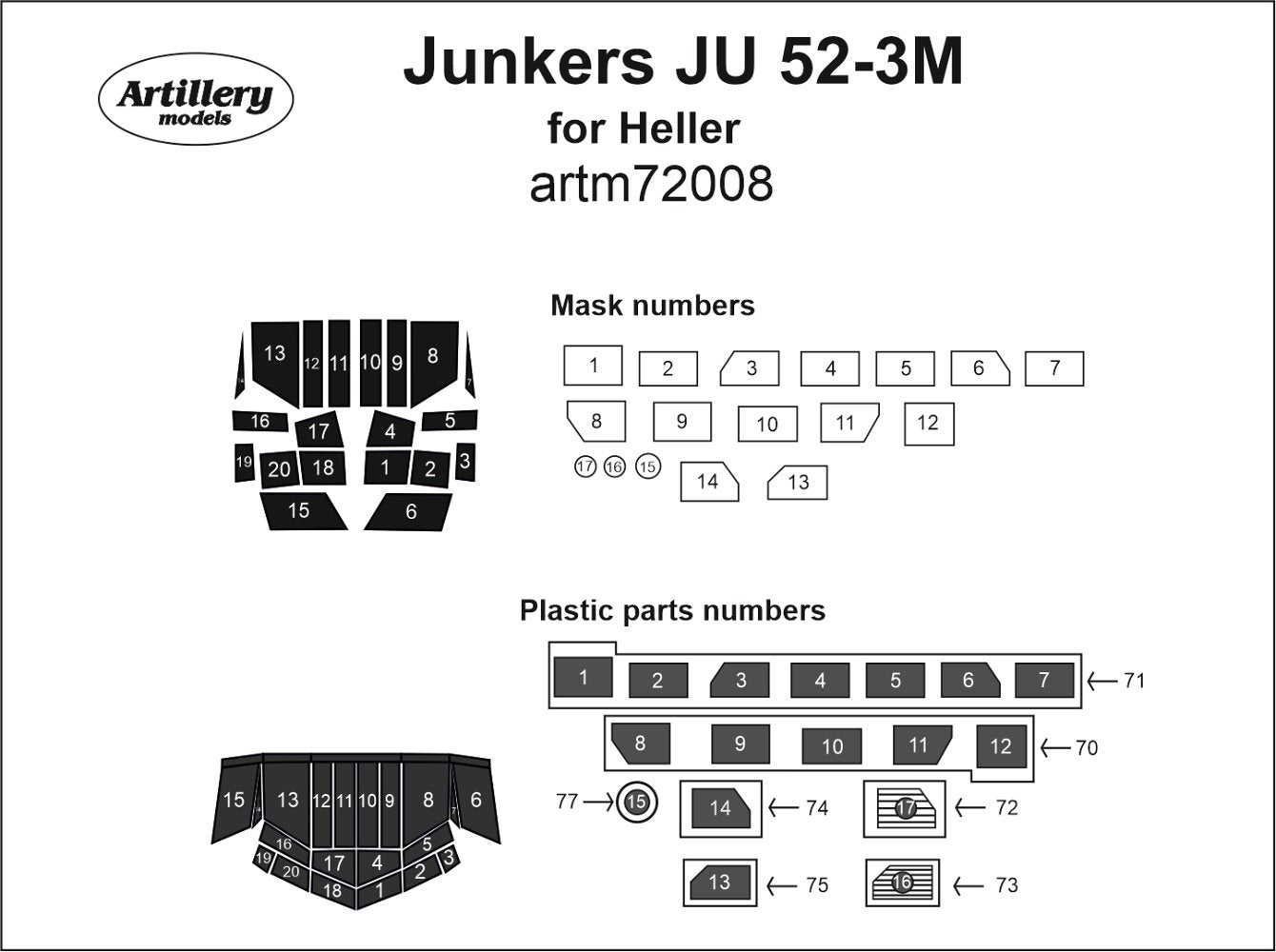 Artillery ARTM72008 1:72 Junkers Ju-52/3M See canopy frame paint mask