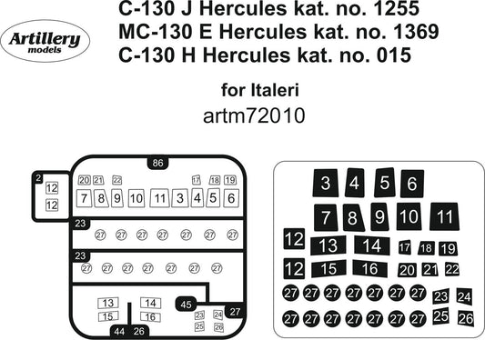 Artillery ARTM72010 1:72 Lockheed C-130J/H MC-130E Canopy Frame Masks