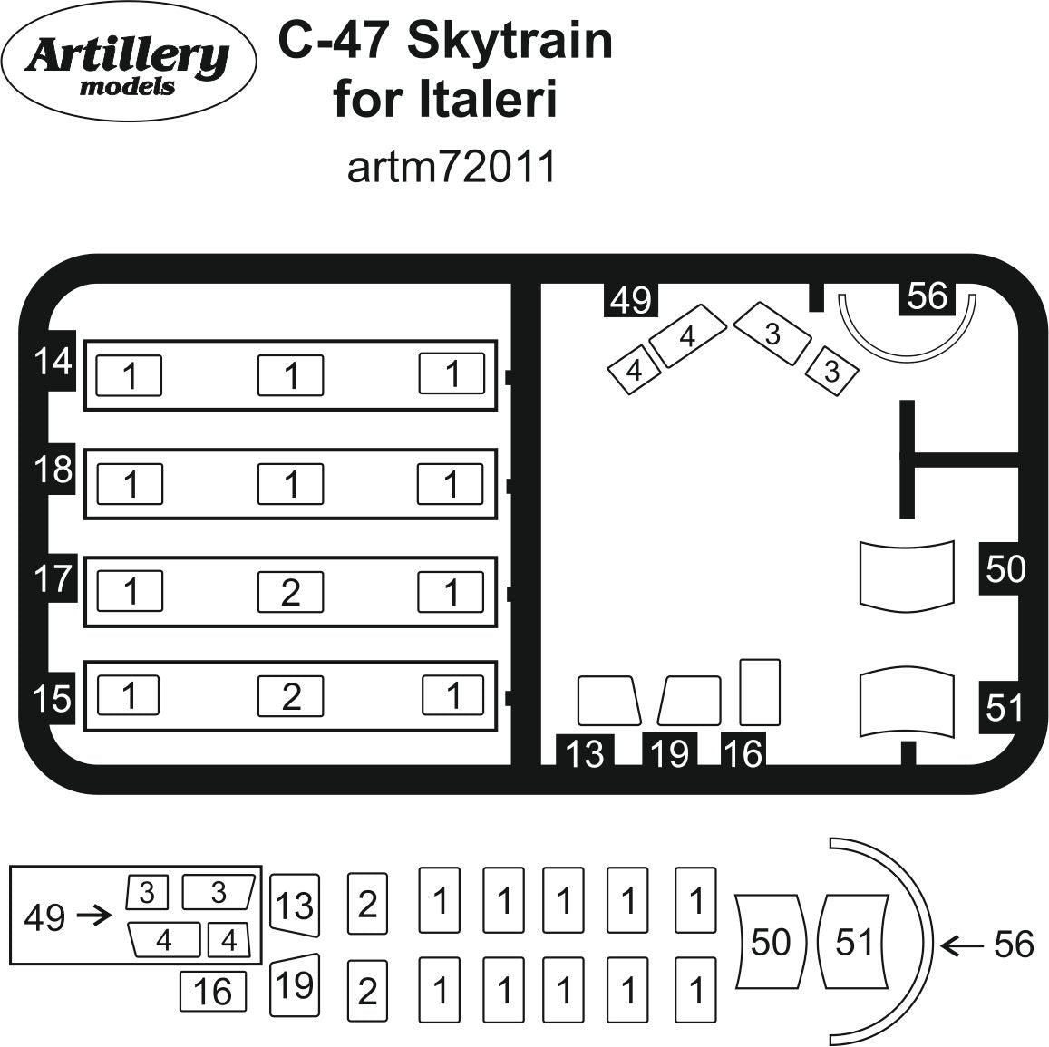 Artillery ARTM72011 1:72 Douglas C-47 Skytrain canopy frame paint mask