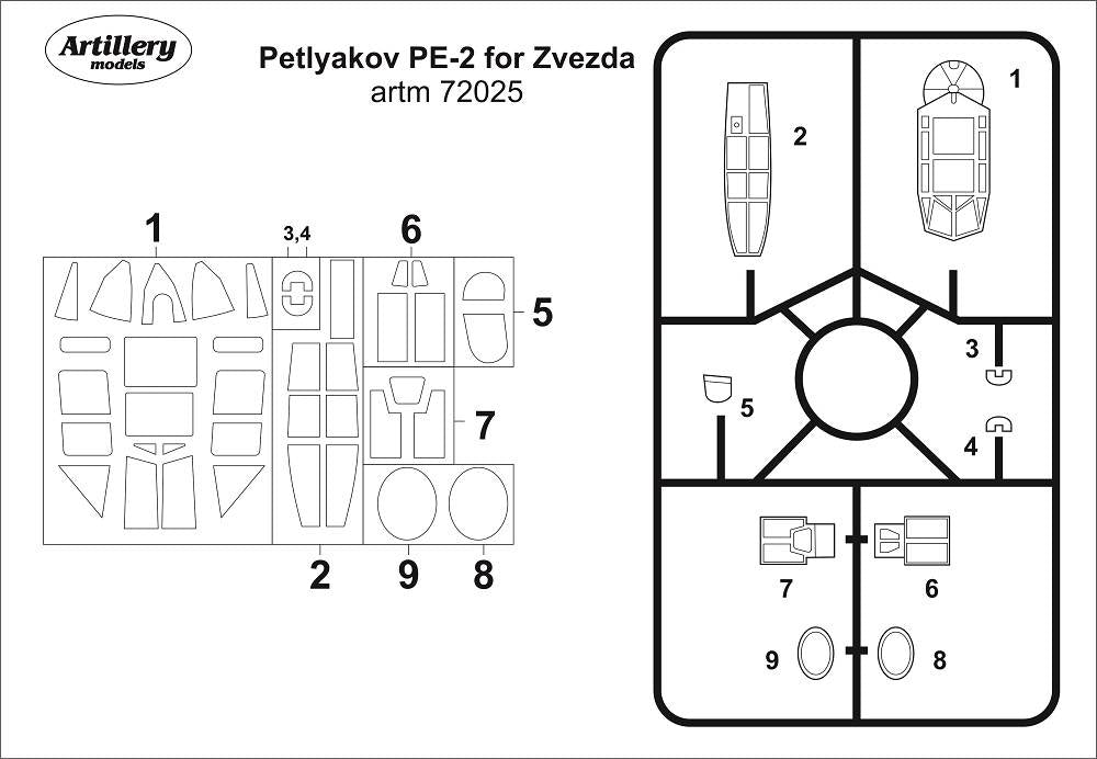 Artillery ARTM72025 1:72 Petlyakov Pe-2 canopy frame paint masks