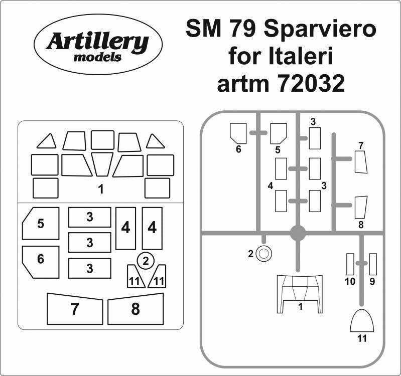 Artillery ARTM72032 1:72 Savoia-Marchetti SM.79 Sparviero canopy mask