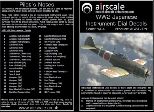 Airscale AS24JPN 1:24 WWII Japanese Cockpit Instrument Decals