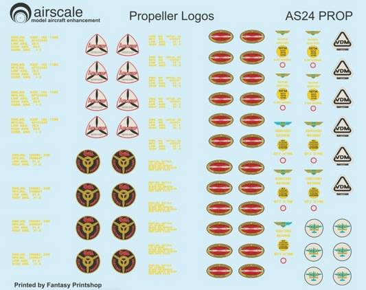 Airscale AS24PROP 1:24 Allied & Luftwaffe Propeller Blade Logo Decals