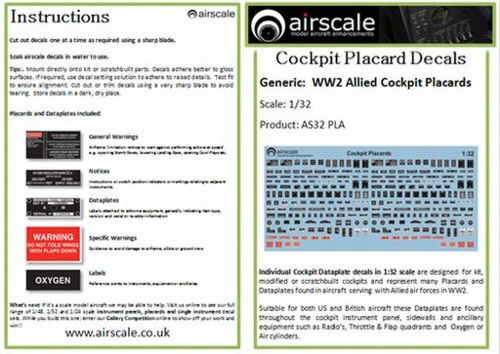 Airscale AS32PLA 1:32 Cockpit Placards & Dataplates