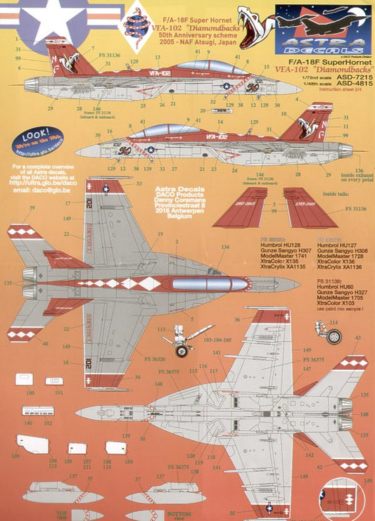 Astra Decals ASD7215 1:72 Boeing F/A-18F Super Hornet VFA-102