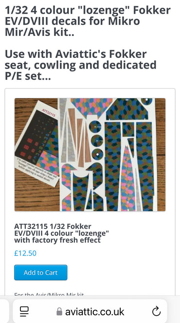 Aviattic ATT32115 1:32 Fokker E.V/D.VIII 4 colour 'lozenge'