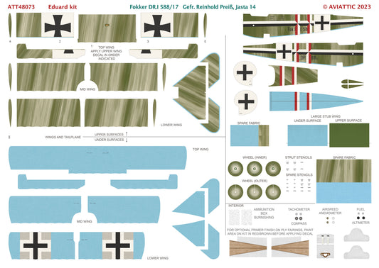 Aviattic ATT48073 1:48 Fokker Dr.I 588/17 Gefreiter Reinhold Preis Jasta 14