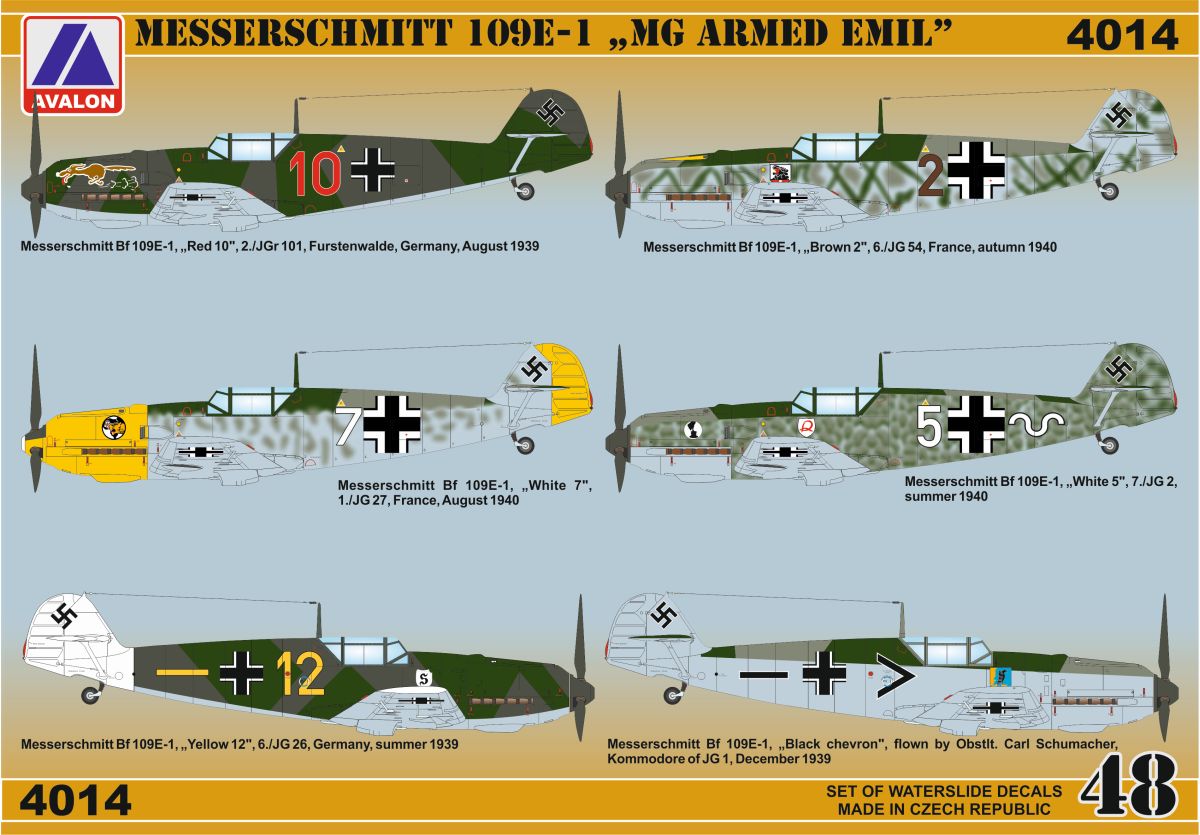 Avalon AVD4014 1:48 Messerschmitt Bf-109E-1 'MG-armed Emils' 1