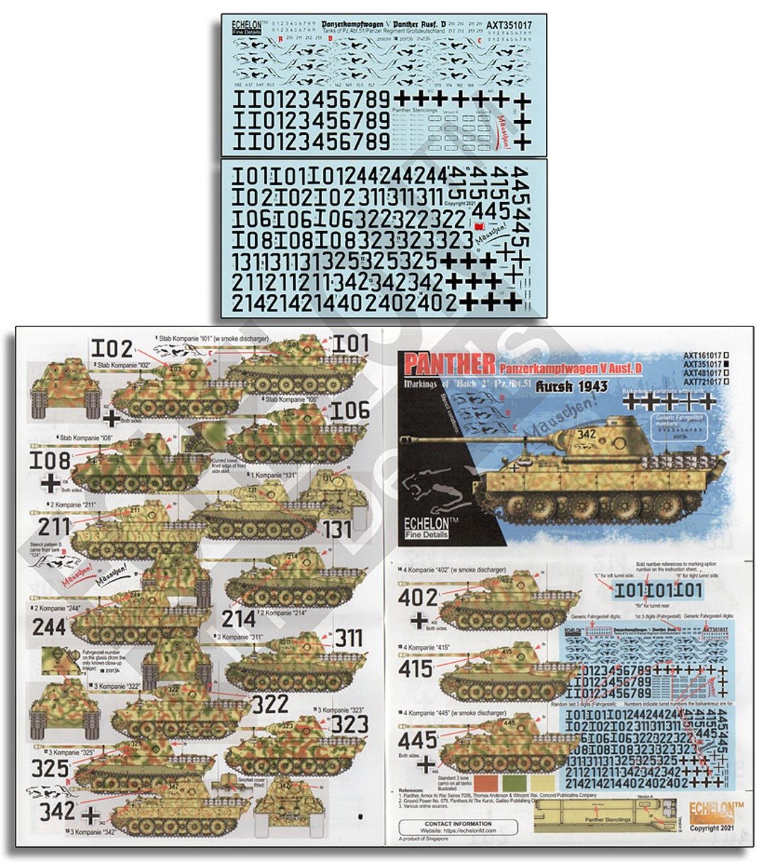 Echelon FD AXT351017 1:35 "Batch 2" Pz.Abt.51 Panther Ds Kursk 1943