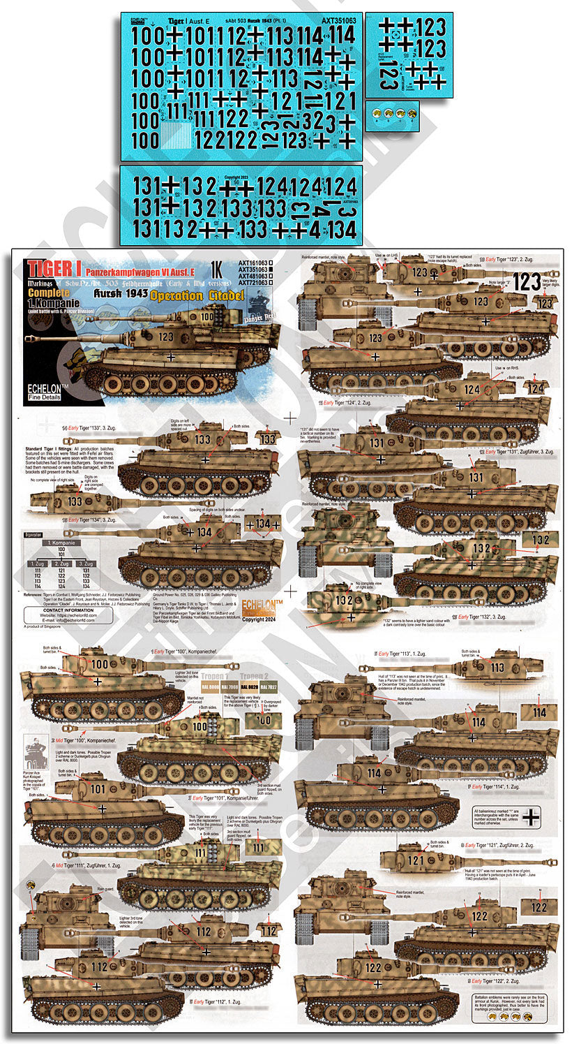 Echelon FD AXT351063 1:35 SchPzAbt 503 Tiger Is Kursk 1943 Operation Citadel 1.K