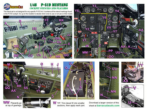 Barracuda BC-48361 P-51D Mustang Cockpit Stencils 1:48