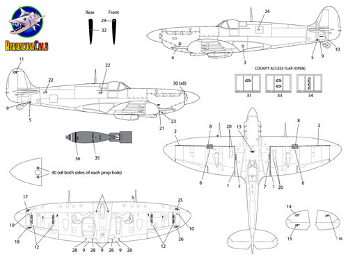 Barracuda Studios BC-72378 1:72 Spitfire Later Marks Airframe Stencils