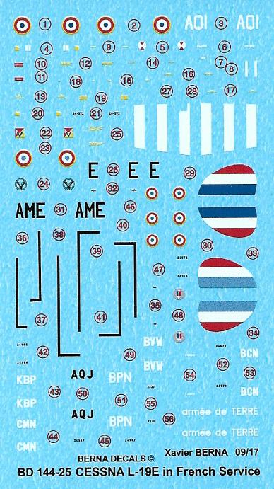 Berna Decals BER14425 1:144 Cessna L-19E in French service : 24-589 code AQI