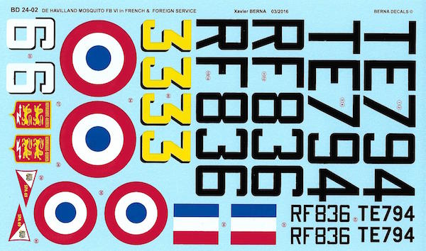Berna Decals BER24002 1:24 de Havilland Mosquito FB Mk.VI French